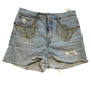 Levi's Light Blue Ribcage Shorts with Bedazzled Embellishment